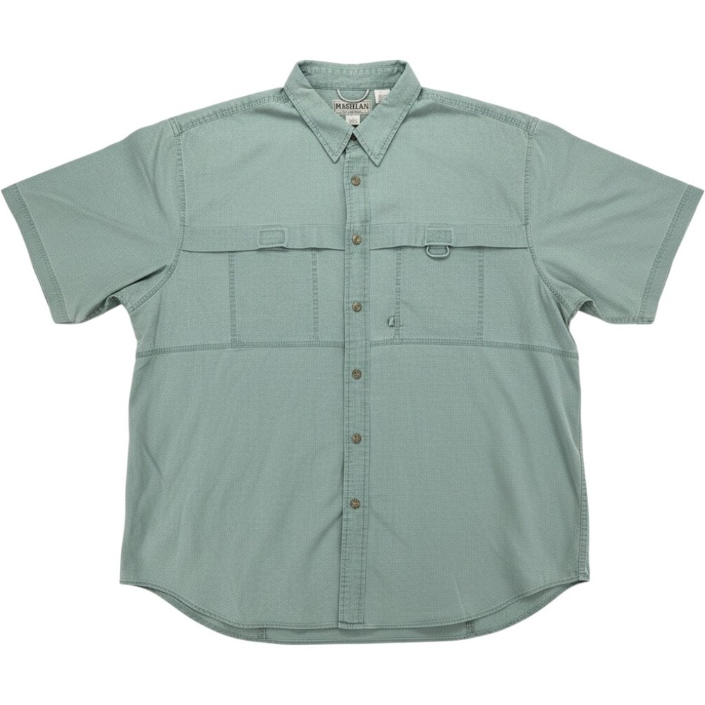 Magellan Sportswear Mens XXL Green Cotton Short Sleeve Fishing Utility Shirt